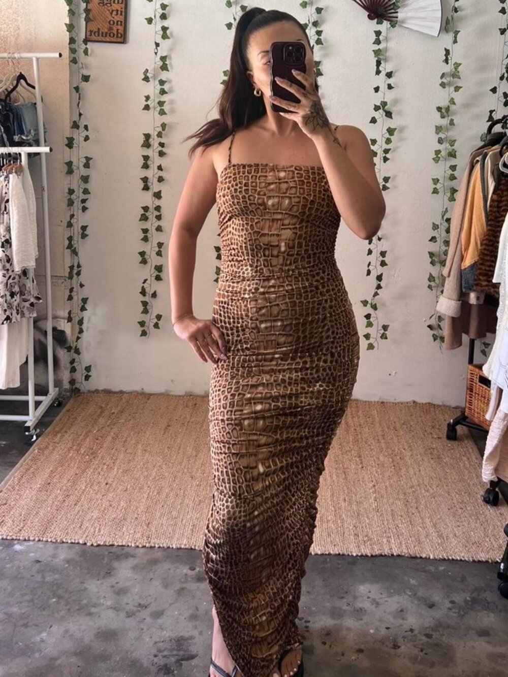 Y2K Croc Print Maxi Dress – Size S